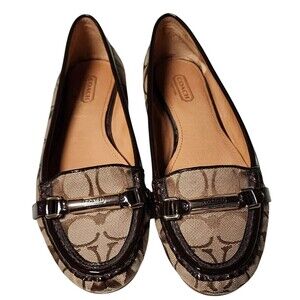 Coach Signature Canvas Loafers with Brown Accents, Size 7